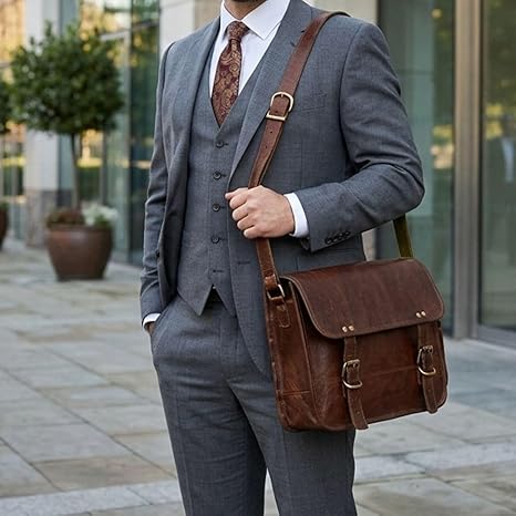 Rajeriya Leather Messenger Bag 10 Inch Vintage Satchel Crossbody for Men & Women, Compact Office & Travel Shoulder Bag, Brown