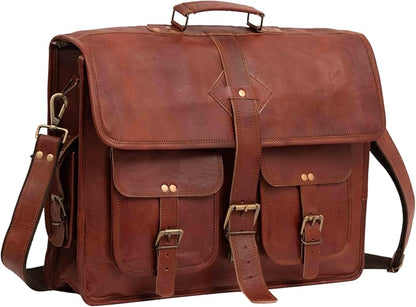 Vintage Leather Laptop Bag for Men Full Grain Large Leather Messenger bag for men with rustic look Best leather briefcase 18 inch