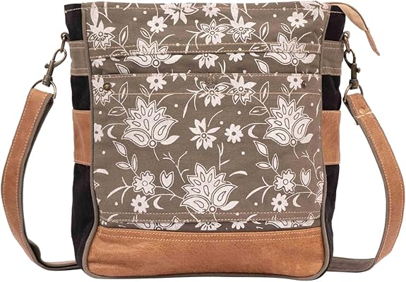 Bags SEL de MER Upcycled Blossom Print Canvas & Leather Shoulder Bag, Canvas Crossbody Bags for Women