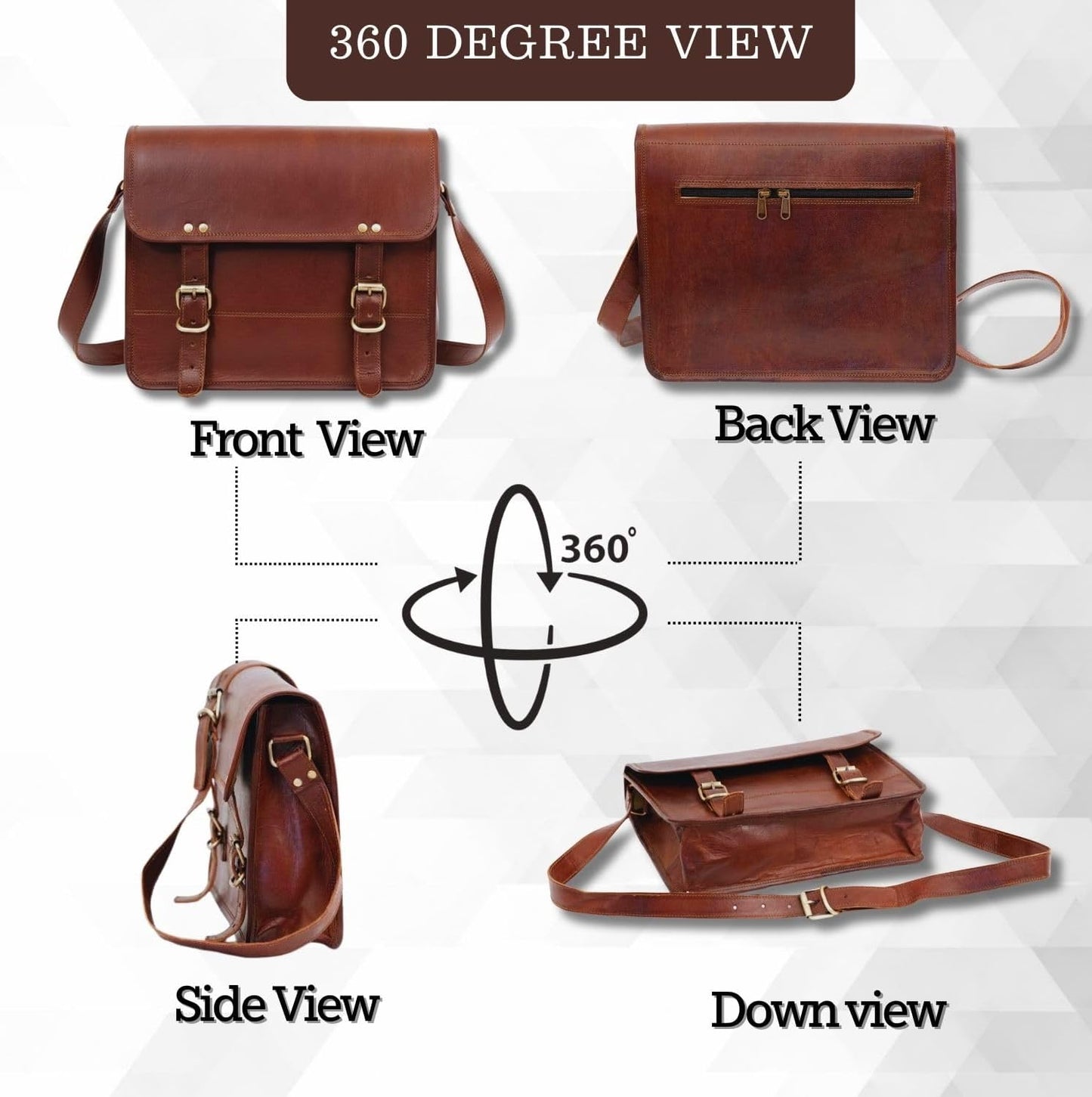 Rajeriya Leather Messenger Bag 10 Inch Vintage Satchel Crossbody for Men & Women, Compact Office & Travel Shoulder Bag, Brown