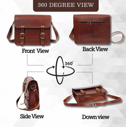 Rajeriya Leather Messenger Bag 10 Inch Vintage Satchel Crossbody for Men & Women, Compact Office & Travel Shoulder Bag, Brown