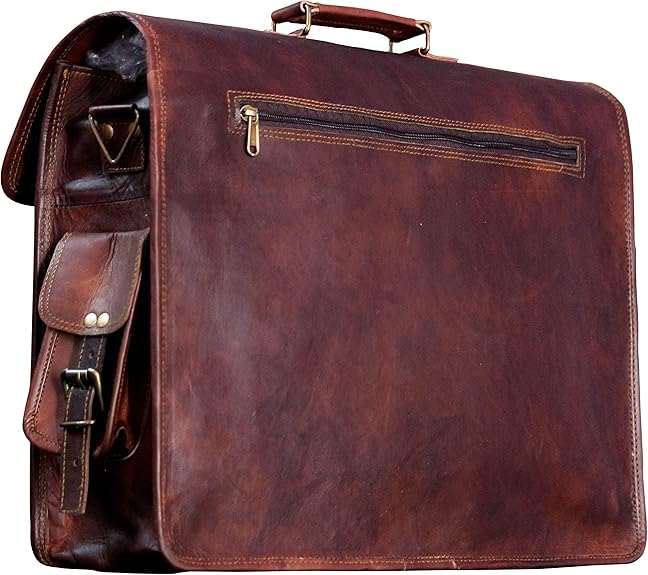 Leather Messenger Bag Brown 18 Inch Air Cabin Briefcase Distressed Computer Shoulder Large School Bag Crossbody Laptop Satchel