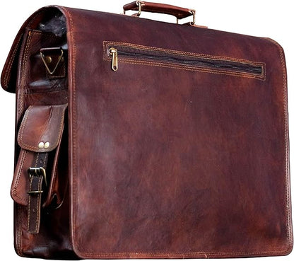 Leather Messenger Bag Brown 18 Inch Air Cabin Briefcase Distressed Computer Shoulder Large School Bag Crossbody Laptop Satchel