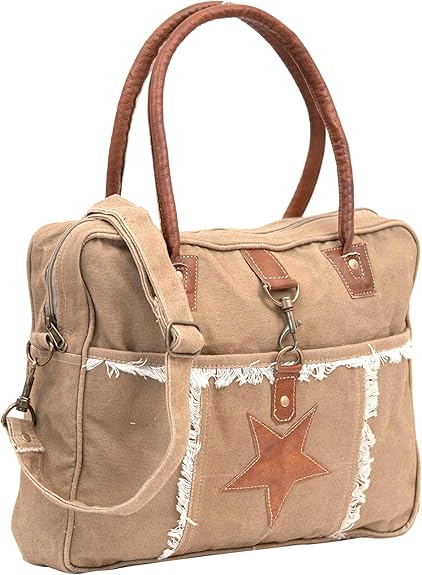 Upcycled Canvas Hand Bag and Cowhide Tote Bags for Women, Boho Bag for Women, Canvas Weekend Bags for Women