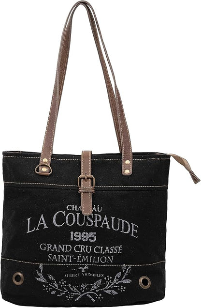 La Couspaude Upcycled Canvas Hand Bag Upcycled Canvas & Cowhide Tote Bag Radiant Upcycled Canvas Leather Bag