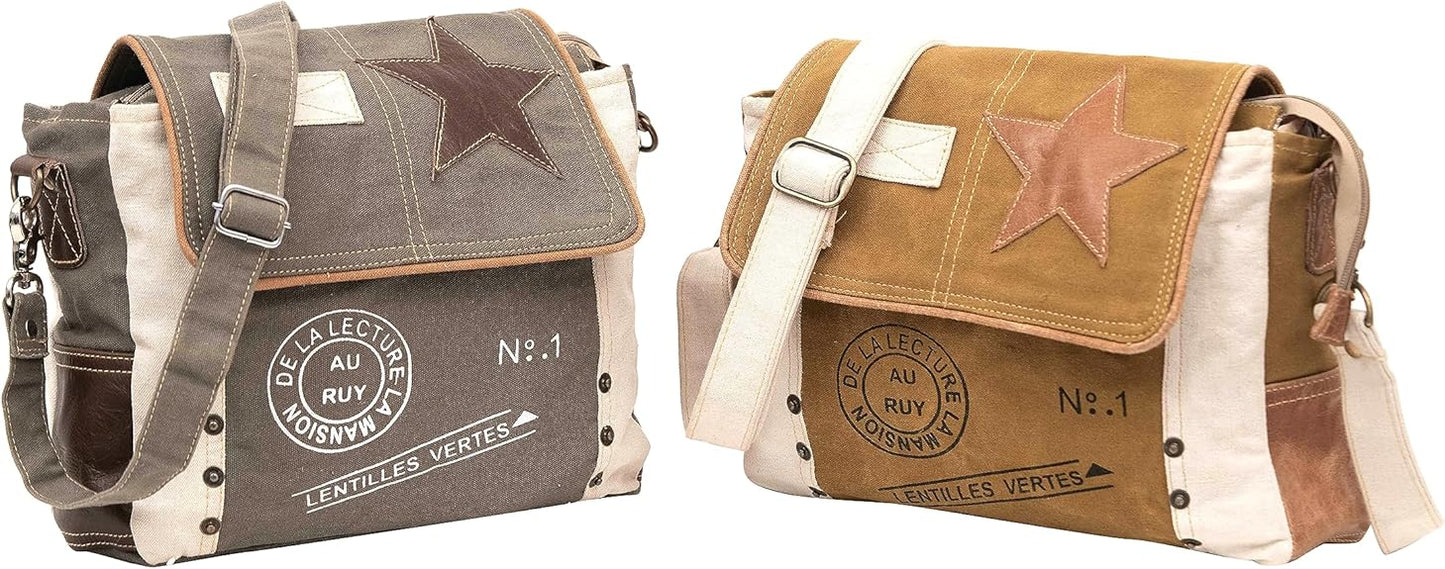 Leather Star Shoulder Bag, Adjustable Handle, Canvas Crossbody Bag