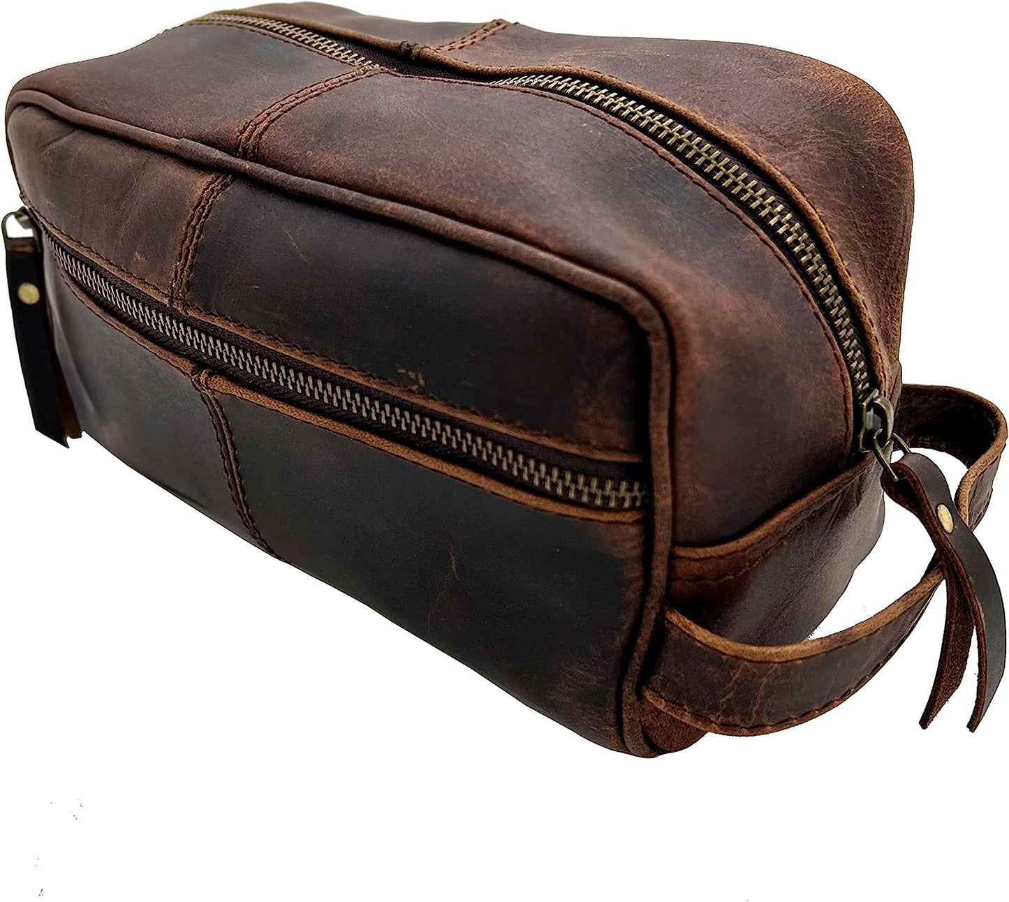 Genuine Buffalo Leather Unisex Toiletry Bag Travel Dopp Kit Grooming and Shaving Kit ~ for Men Women ~ Cosmetic Pouch ~ Bathroom Makeup Case