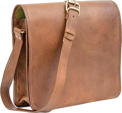 13inch Leather Real Messenger bag for Laptop Briefcase Satchel Men and Women