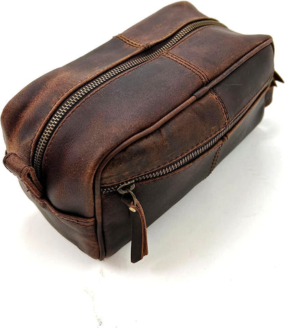 Genuine Buffalo Leather Unisex Toiletry Bag Travel Dopp Kit Grooming and Shaving Kit ~ for Men Women ~ Cosmetic Pouch ~ Bathroom Makeup Case