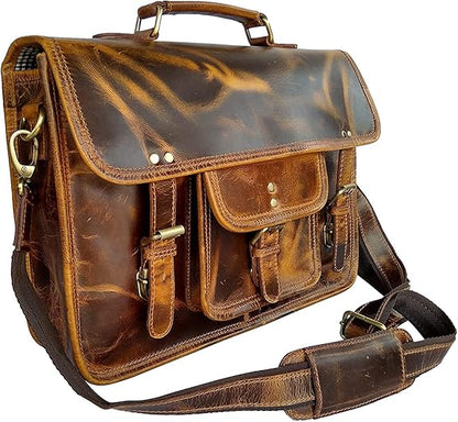 16 inch Large Leather Mens Briefcase Laptop Business Bag, Leather Satchel, Leather Messenger Bag, for him Men