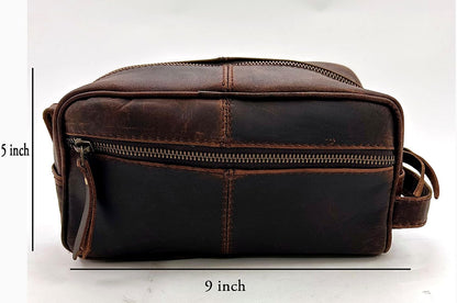 Genuine Buffalo Leather Unisex Toiletry Bag Travel Dopp Kit Grooming and Shaving Kit ~ for Men Women ~ Cosmetic Pouch ~ Bathroom Makeup Case