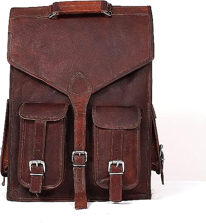 Vintage leather backpack Laptop Messenger Lightweight Rusksack Sling Bag Men Brown