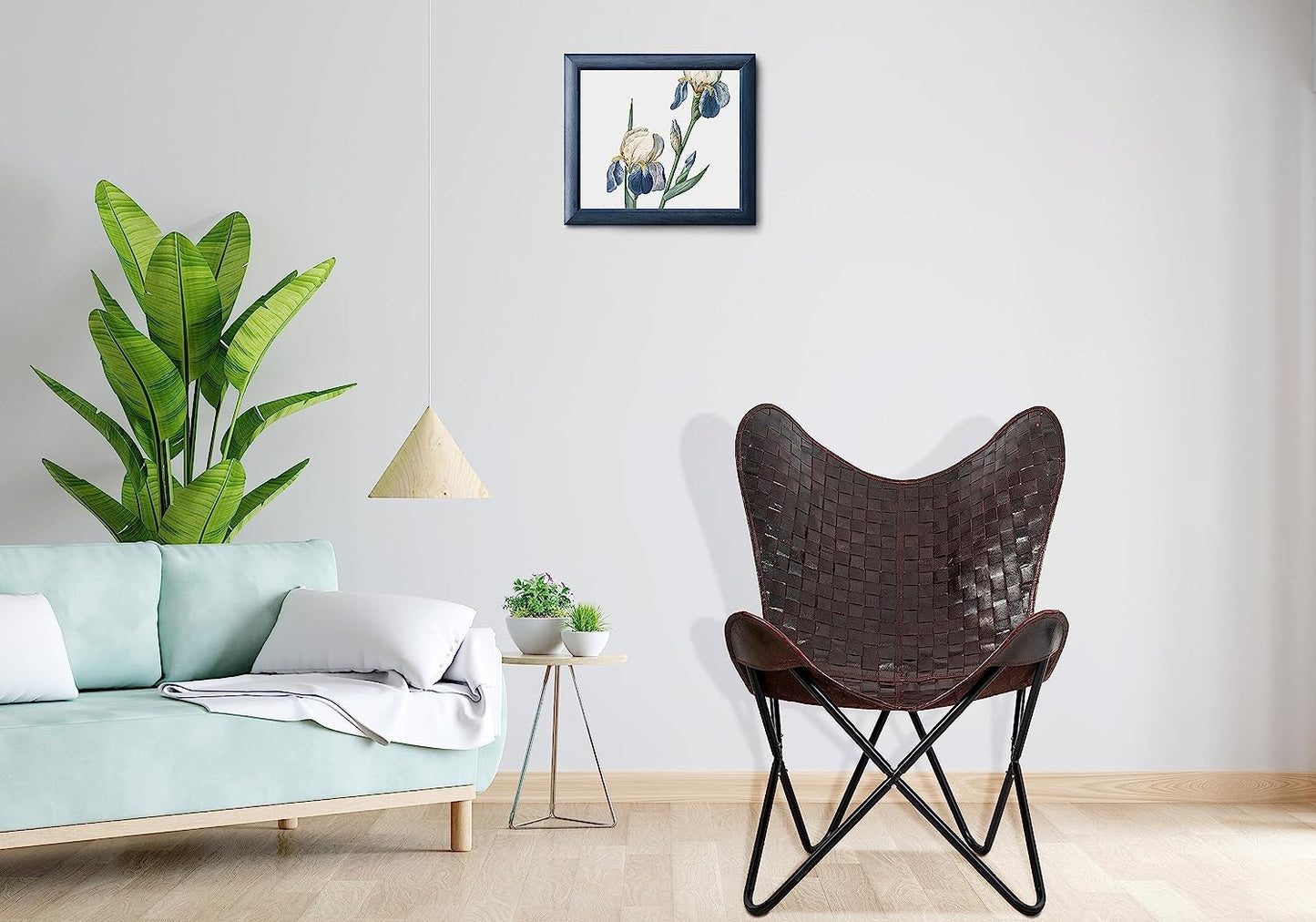 Leather Living Room Chairs-Butterfly Chair Brown Leather Butterfly Chair-Handmade with Powder Coated Folding Iron Frame (Cover with Folding Frame) (Golden Iron Frame)