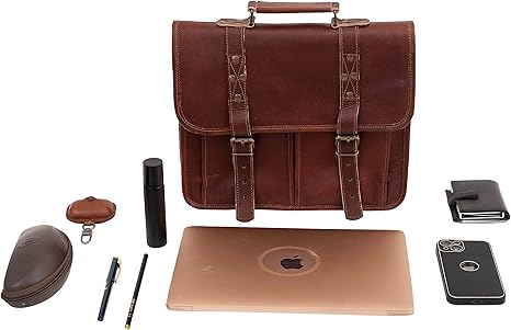 13 Inch Leather Vintage Cross-body Messenger Satchel Bag for Men and Women