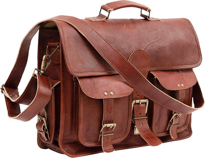 RAJERIYA | Distressed Leather Messenger Bag 18 Inch Vintage Laptop Briefcase Crossbody Shoulder Satchel for Men – Brown
