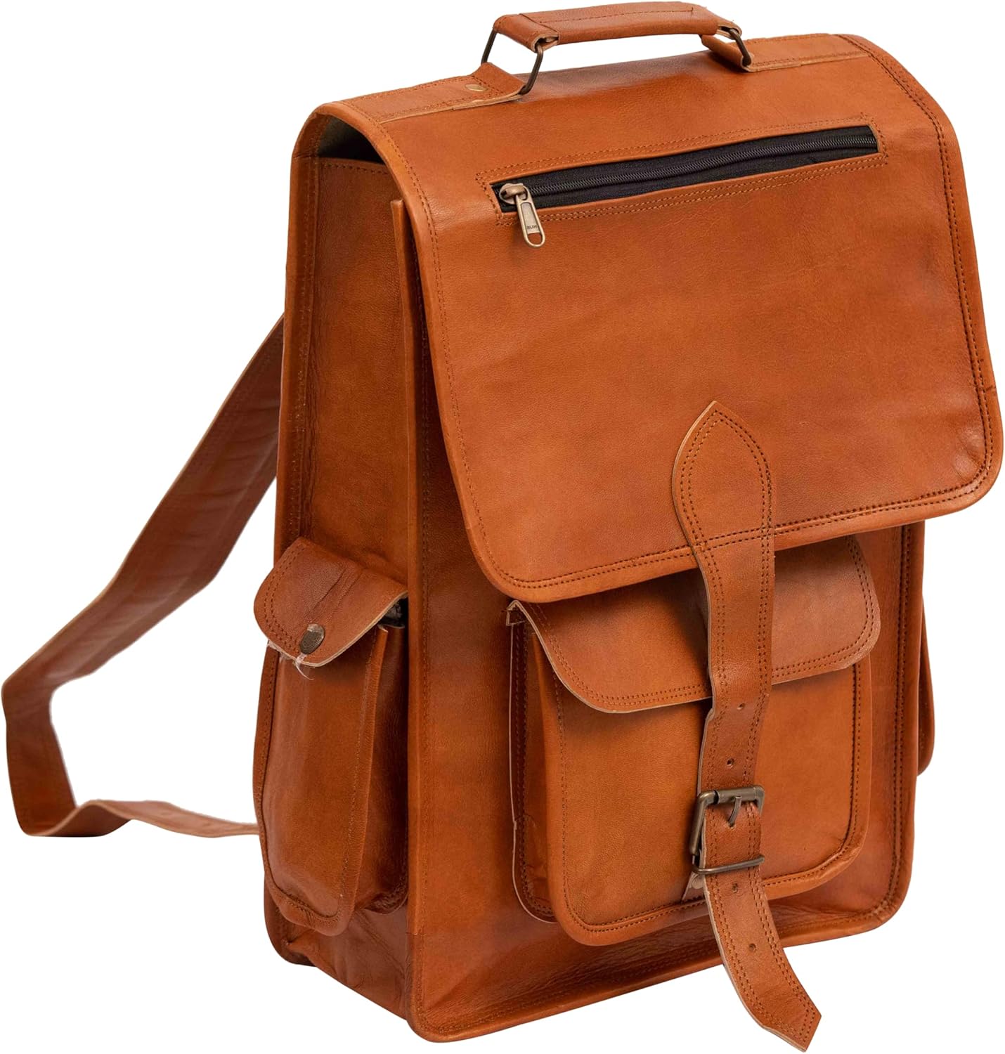 Rajeriya Leather Backpack Messenger Bag, Vintage Lightweight Laptop Rucksack, 16 Inch College & Travel Sling Bag for Men & Women, Brown