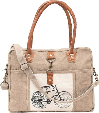 Bicycle Upcycled Canvas Hand Bag & Cowhide Tote Bag & Canvas Leather Shoulder Bag