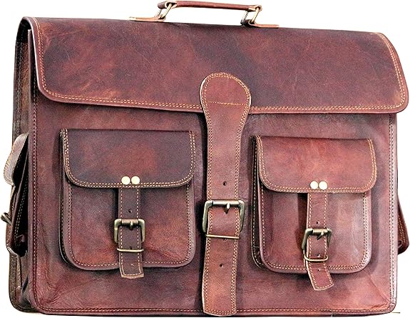 Leather Messenger Bag Brown 18 Inch Air Cabin Briefcase Distressed Computer Shoulder Large School Bag Crossbody Laptop Satchel