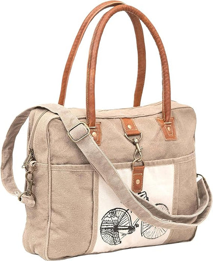 Bicycle Upcycled Canvas Hand Bag & Cowhide Tote Bag & Canvas Leather Shoulder Bag