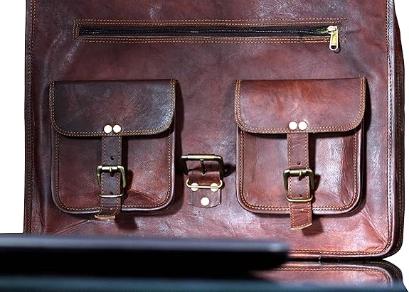 Leather Messenger Bag Brown 18 Inch Air Cabin Briefcase Distressed Computer Shoulder Large School Bag Crossbody Laptop Satchel