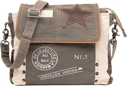 Leather Star Shoulder Bag, Adjustable Handle, Canvas Crossbody Bag