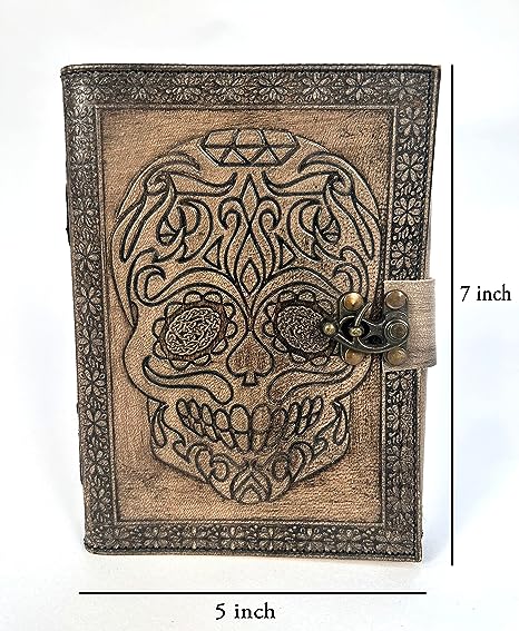 Embossed Leather Bound Daily Notepad for women and men Travel Journals Vintage Handcraft Embossed Skull Antique Diary Notebook 7X5 Inch