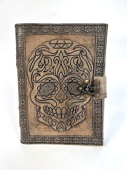 Embossed Leather Bound Daily Notepad for women and men Travel Journals Vintage Handcraft Embossed Skull Antique Diary Notebook 7X5 Inch