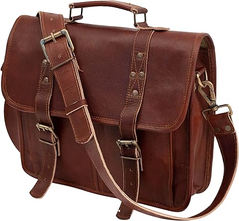 13 Inch Leather Vintage Cross-body Messenger Satchel Bag for Men and Women