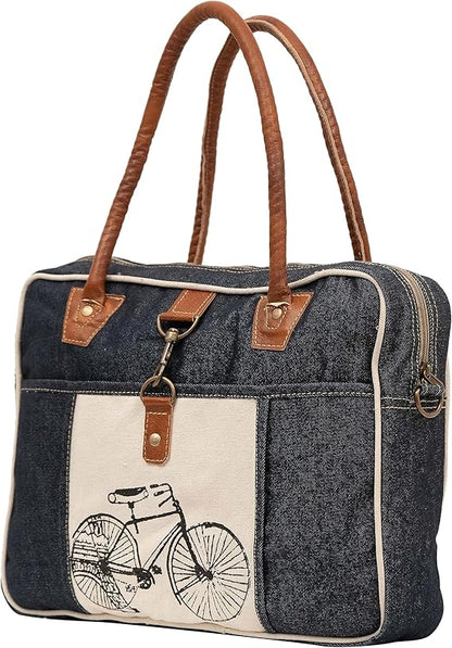 Bicycle Upcycled Canvas Hand Bag & Cowhide Tote Bag & Canvas Leather Shoulder Bag