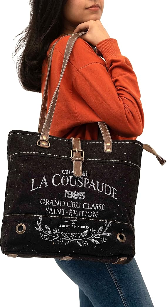 La Couspaude Upcycled Canvas Hand Bag Upcycled Canvas & Cowhide Tote Bag Radiant Upcycled Canvas Leather Bag