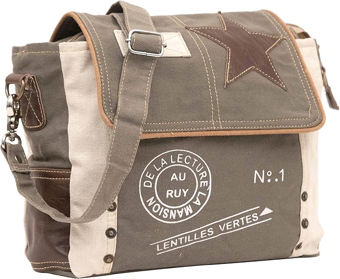 Leather Star Shoulder Bag, Adjustable Handle, Canvas Crossbody Bag