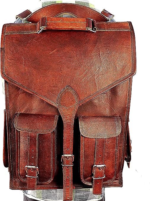 Vintage leather backpack Laptop Messenger Lightweight Rusksack Sling Bag Men Brown