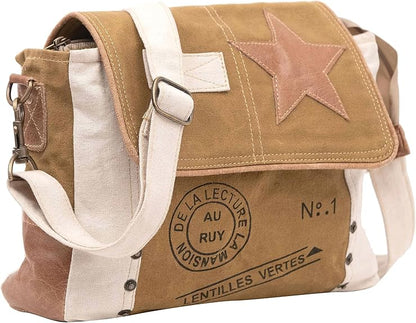 Leather Star Shoulder Bag, Adjustable Handle, Canvas Crossbody Bag