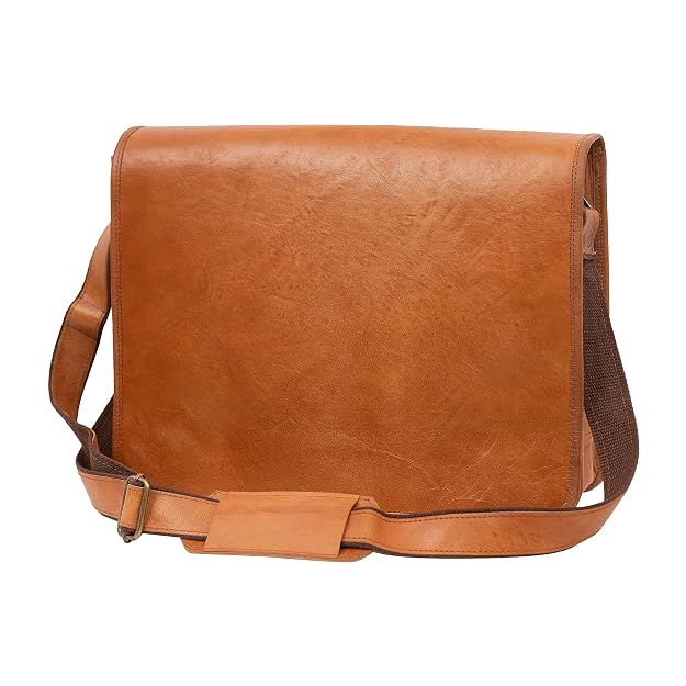 Rajeriya Leather Messenger Bag 15 Inch Laptop Crossbody for Men & Women, Vintage Genuine Leather, Adjustable Strap, Multi-Compartment Work & Travel Bag, Brown