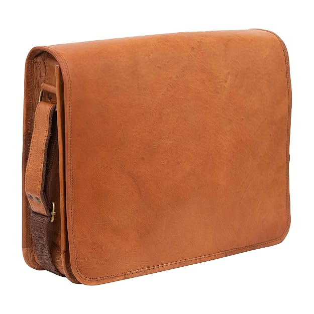 Rajeriya Leather Messenger Bag 15 Inch Laptop Crossbody for Men & Women, Vintage Genuine Leather, Adjustable Strap, Multi-Compartment Work & Travel Bag, Brown