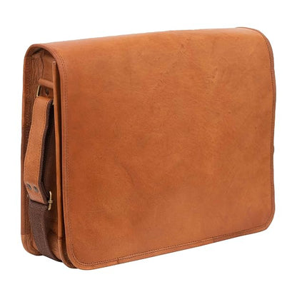 Rajeriya Leather Messenger Bag 15 Inch Laptop Crossbody for Men & Women, Vintage Genuine Leather, Adjustable Strap, Multi-Compartment Work & Travel Bag, Brown