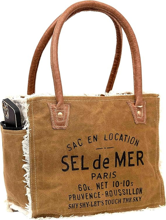 Sel De Mer Upcycled Canvas Hand Bag Upcycled Canvas & Cowhide Tote Bag Radiant Upcycled Leather Bag