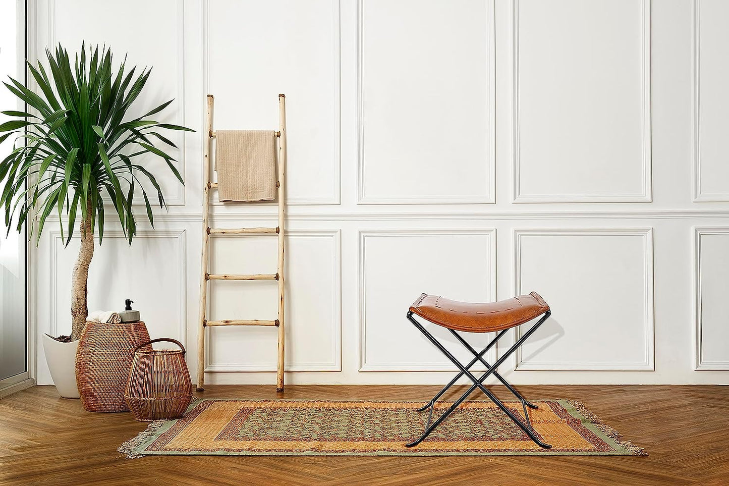 Shy Shy Leather Classical Side Stich Stool Bench (Brown)