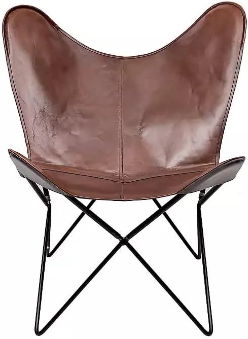 Leather Butterfly Chair-Handmade with Powder Coated Folding Iron Frame