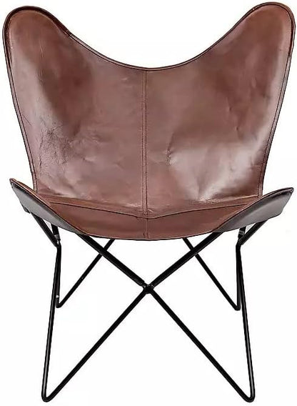 Leather Butterfly Chair-Handmade with Powder Coated Folding Iron Frame