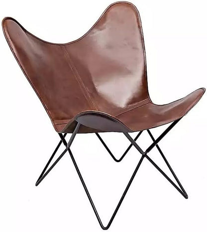 Leather Butterfly Chair-Handmade with Powder Coated Folding Iron Frame