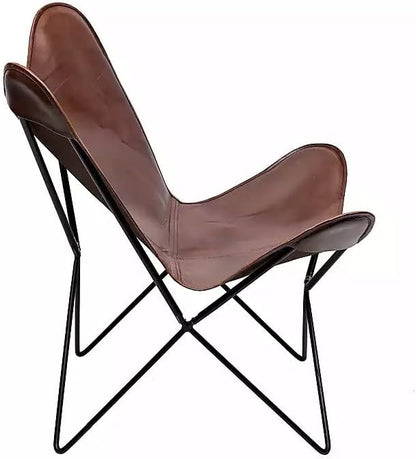 Leather Butterfly Chair-Handmade with Powder Coated Folding Iron Frame