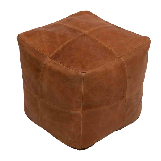 Square Leather Pouf Moroccan Pouf - Genuine Goatskin Leather - Room Decor -Hassock & Ottoman Footstool - Square & Large Ottoman Pouf - Unstuffed (Brown Color)