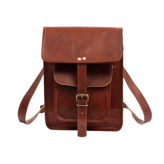 11" Brown Small Leather Messenger Bag Shoulder Bag Cross Body Vintage Messenger Bag For Women & Men Satchel Man Purse Compatible With Ipad & Tablet