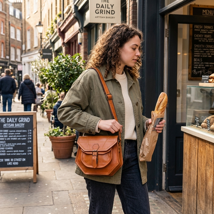 Rajeriya Camden Cityscape Leather Crossbody Satchel Bag for Women, Spacious Durable, Daily Use Travel Office Bag, Brown