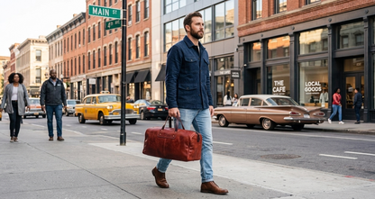 Rajeriya Buffalo Enclave Leather Weekender Duffel Bag, Full Grain Large Capacity Travel Bag for Men & Women, Durable Carry-On Gym & Weekend Use, Vintage Brown