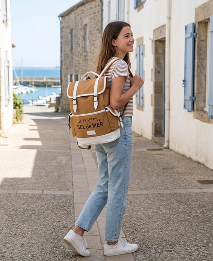 RAJERIYA Castle Backpack for Unisex, Sel De Mer Canvas Backpack, Travel or Hiking, Unisex Design, Mustard