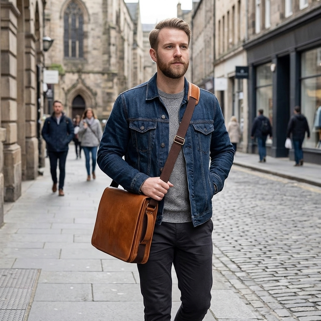 Rajeriya Leather Laptop Messenger Bag 15 Inch, Crossbody Satchel for Men & Women, Genuine Vintage Leather, Adjustable Shoulder Strap, College Office Briefcase, Brown