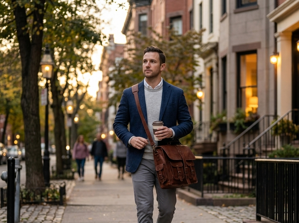 Rajeriya Vintage Leather Laptop Messenger Bag 18 Inch Full Grain Large Briefcase for Men, Rustic Durable Design for Office Work & Travel, Brown