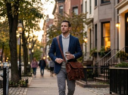 Rajeriya Vintage Leather Laptop Messenger Bag 18 Inch Full Grain Large Briefcase for Men, Rustic Durable Design for Office Work & Travel, Brown